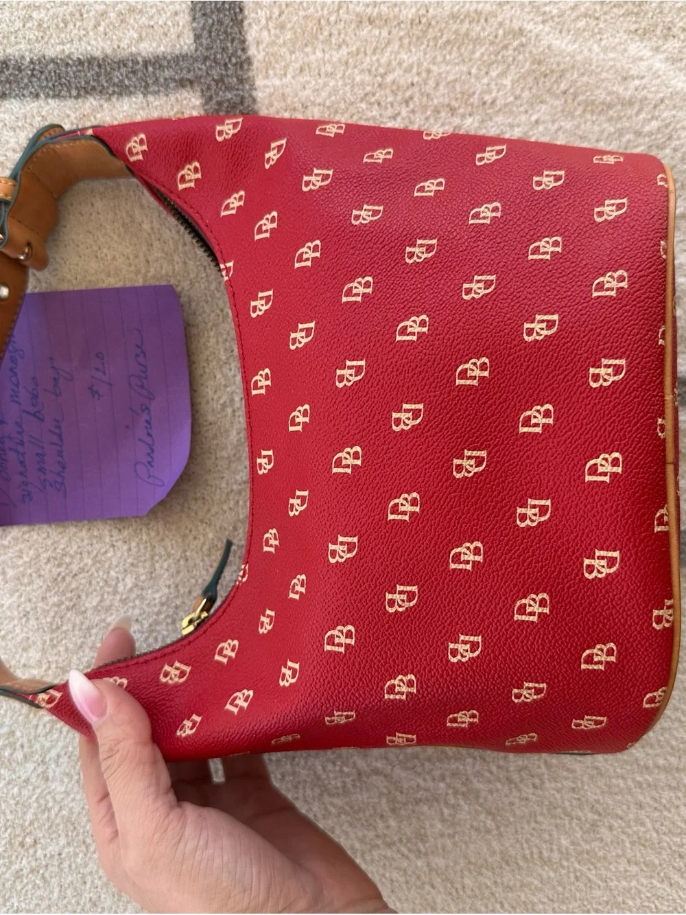 Dooney & Bourke Red Monogram Hobo Shoulder Bag